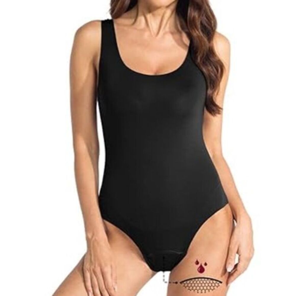 Bathknix 61B NWT Black Period Swimwear Scoop Neck Pull On One‎ Piece Swimsuit S